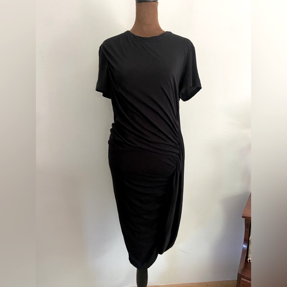 Theory Women’s Black Draped Twist Shirred Ruched Stretch Midi Dress - Picture 1 of 6